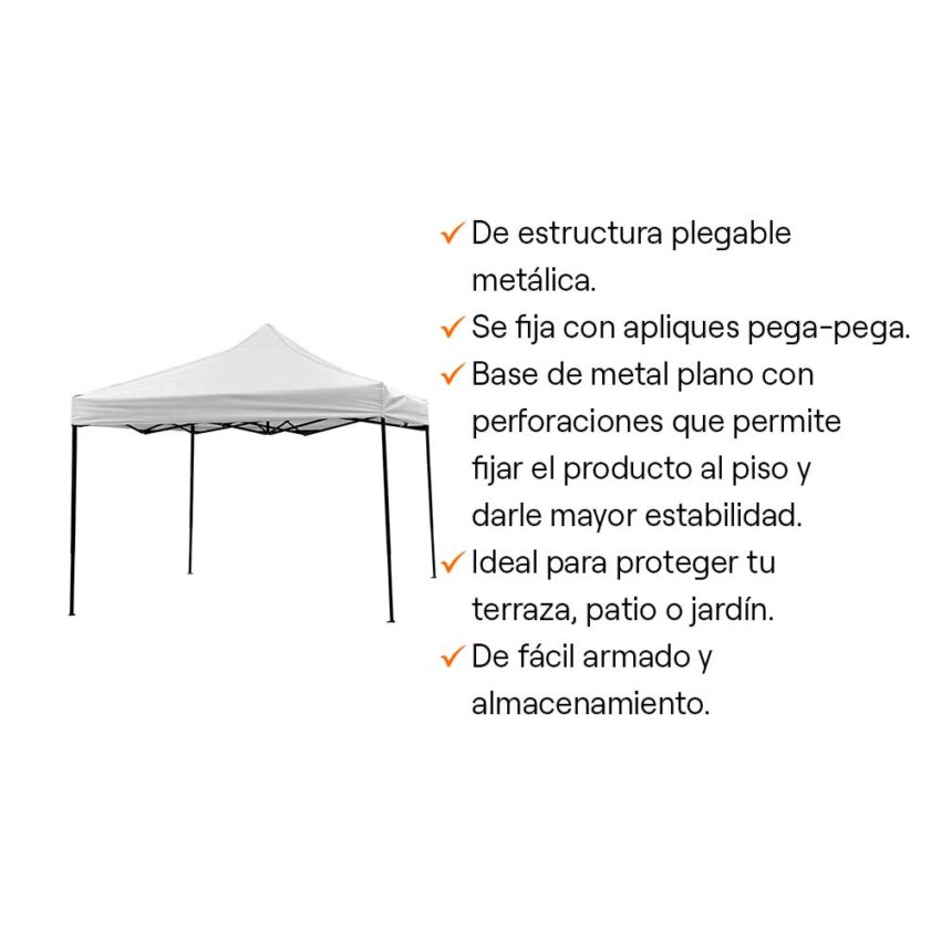 Toldo desplegable 3x3m Blanco para lluvia - Imagen 3