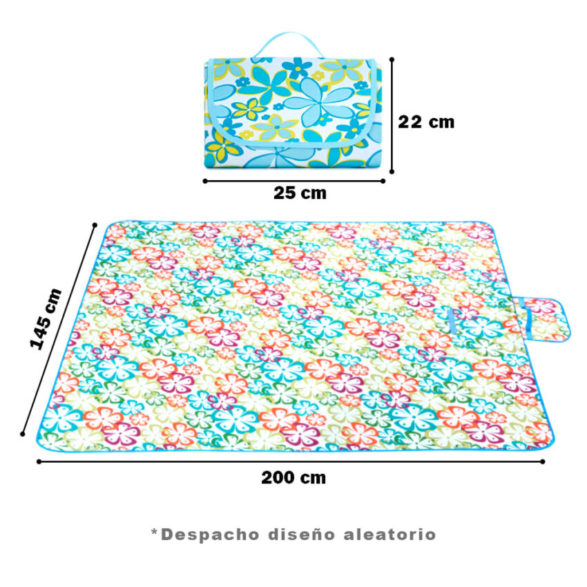 Hamaca Colgante Rayas Azul Y Alfombra Manta P/ Picnic 145x200cm Flores P93 - Imagen 2