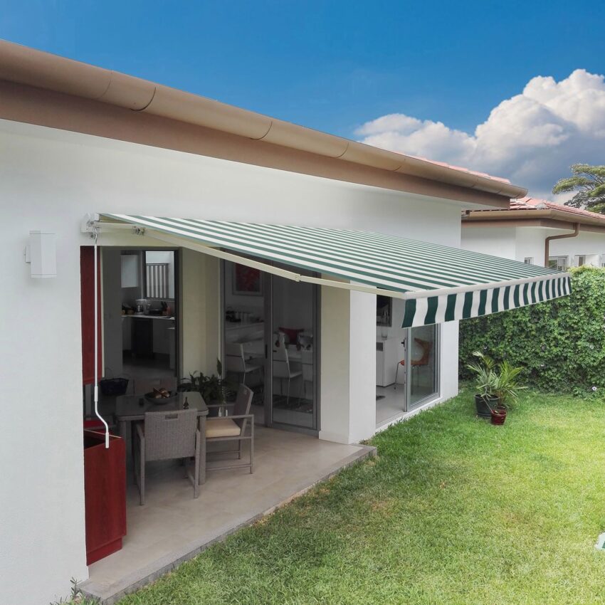 Toldo Retráctil 3.95 x 2.50m Rayado Verde/blanco - Imagen 2