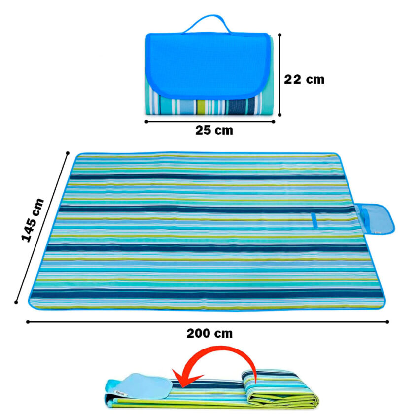 Hamaca Colgante Rayas Azul Y Alfombra Manta P/ Picnic 130x150cm Rayas P91 - Imagen 3
