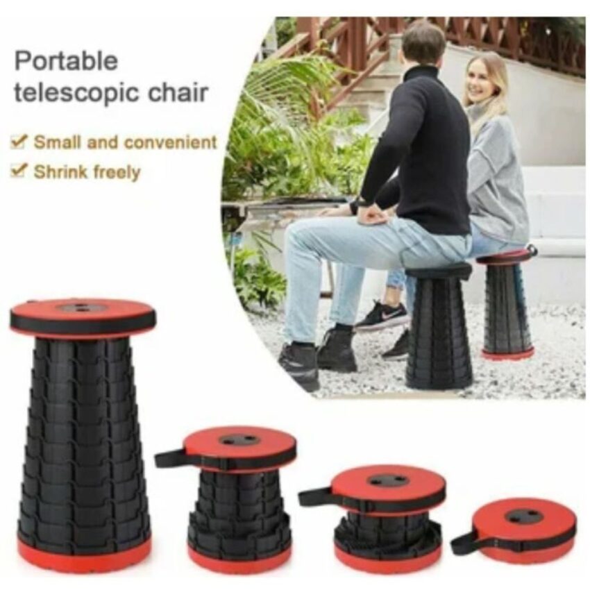 Banco Asiento Plegable Portatil Retractil Telescópico Rojo - Imagen 4