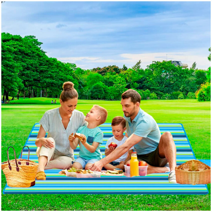 Hamaca Colgante Rayas Azul Y Alfombra Manta P/ Picnic 130x150cm Rayas P91 - Imagen 5