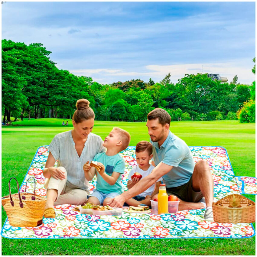 Hamaca Colgante Rayas Azul Y Alfombra Manta P/ Picnic 130x150cm Flores P91 - Imagen 6