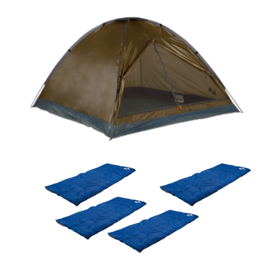 Carpa Domepack 4 Personas Verde + 4 Bolsas de dormir Recto Azul 180x75cm Temperatura 20 °C - Imagen 2