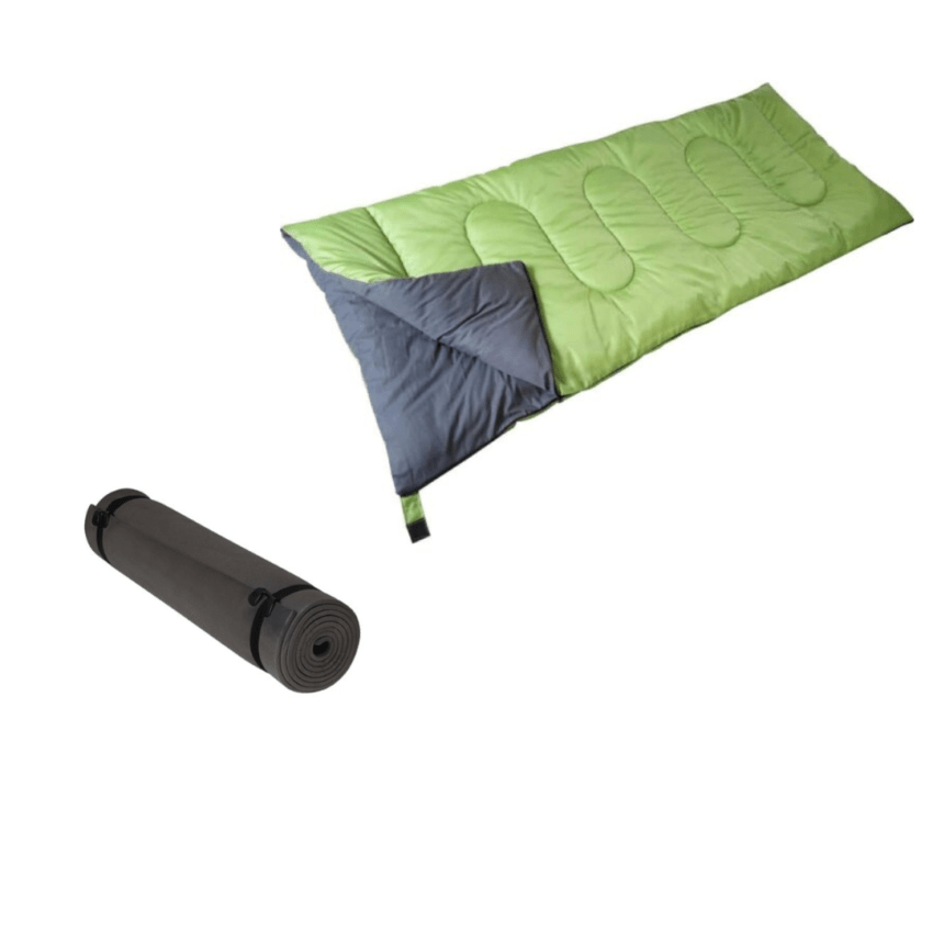 Bolsa de dormir Recto Verde Limon 180x75cm + Colchoneta para Camping 50x180cm Gris | Temperatura 20 °C - Imagen 4