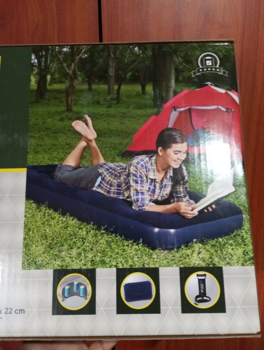 colchón inflable 1 plaza con almohada e inflador azul - Imagen 3