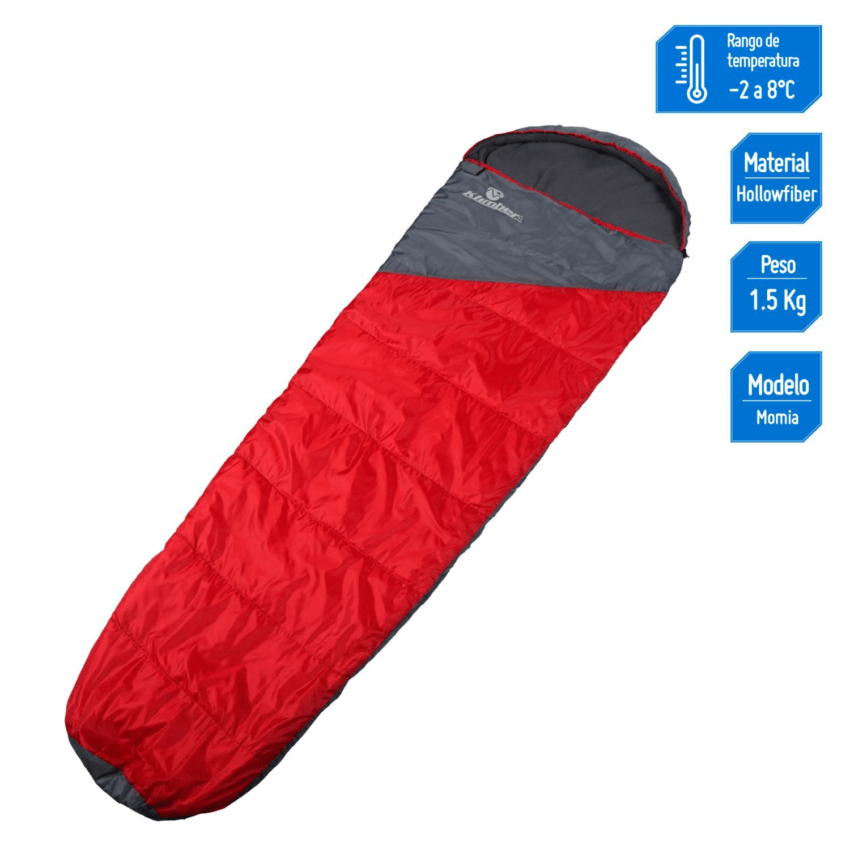 Bolsa de Dormir Momia 55-80x230cm Rojo - Imagen 6